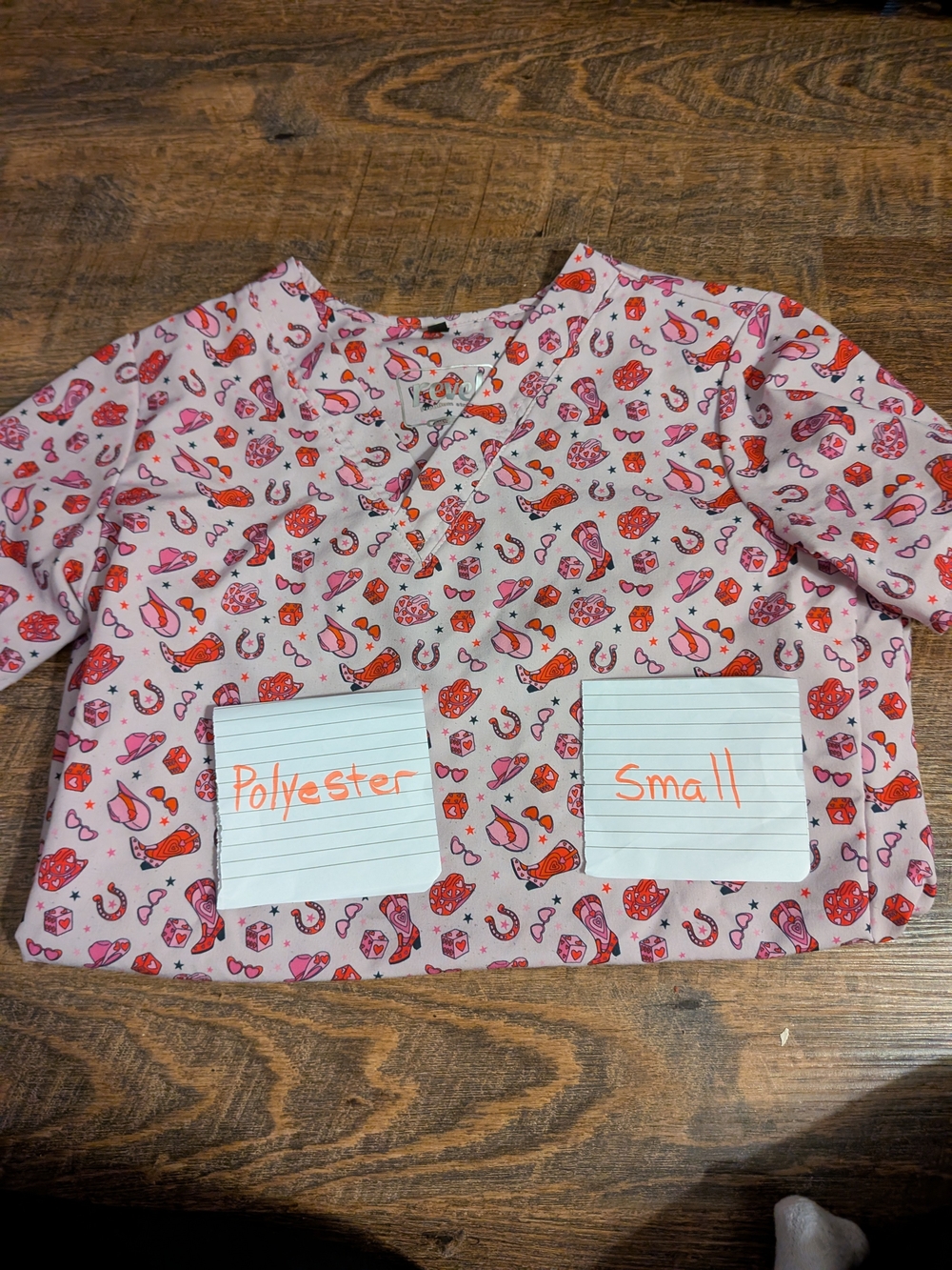 Scrub Top Pink Heart & Cowboy Print  - Small